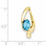 8x6mm Oval Blue Topaz slide Charm Pendant in Real 14k Yellow Gold
