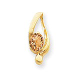 8x6mm Oval Citrine Checker slide Charm Pendant in Real 14k Yellow Gold