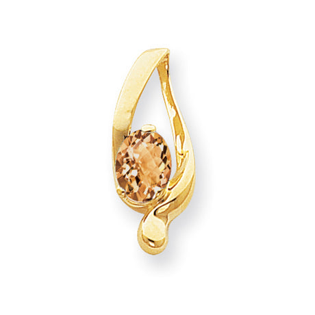 8x6mm Oval Citrine Checker slide Charm Pendant in Real 14k Yellow Gold