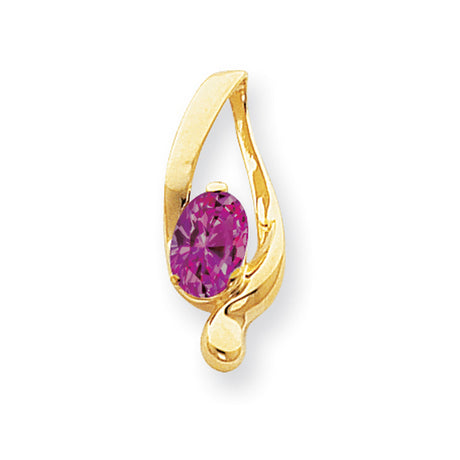 8x6mm Oval Pink Tourmaline slide Charm Pendant in Real 14k Yellow Gold