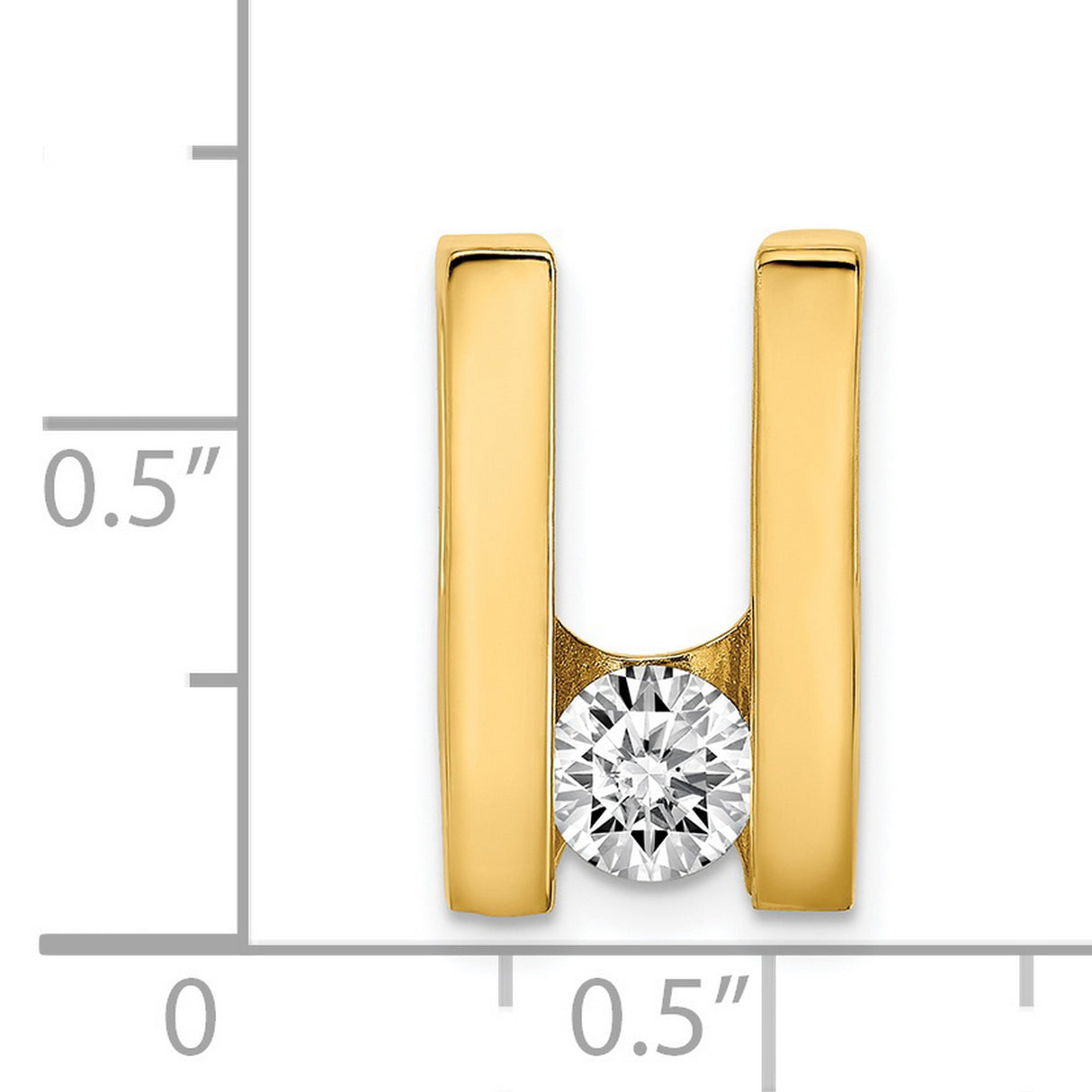 14k Yellow Gold Pendant with Diamond Accent, Modern U Shape, Minimalist Unisex Design