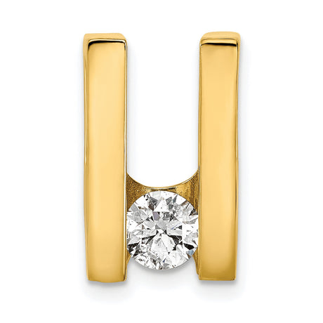 14k Yellow Gold Pendant with Diamond Accent, Modern U Shape, Minimalist Unisex Design