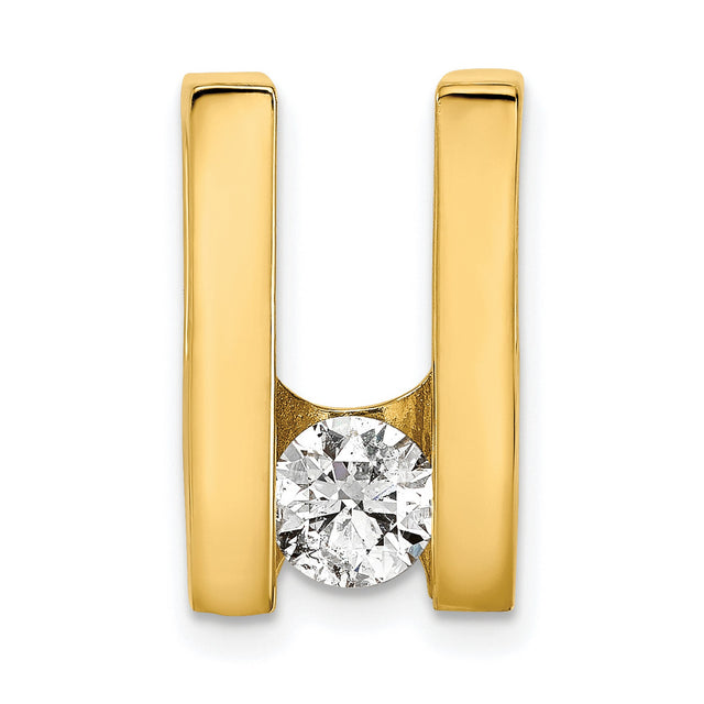 14k Yellow Gold Pendant with Diamond Accent, Modern U Shape, Minimalist Unisex Design