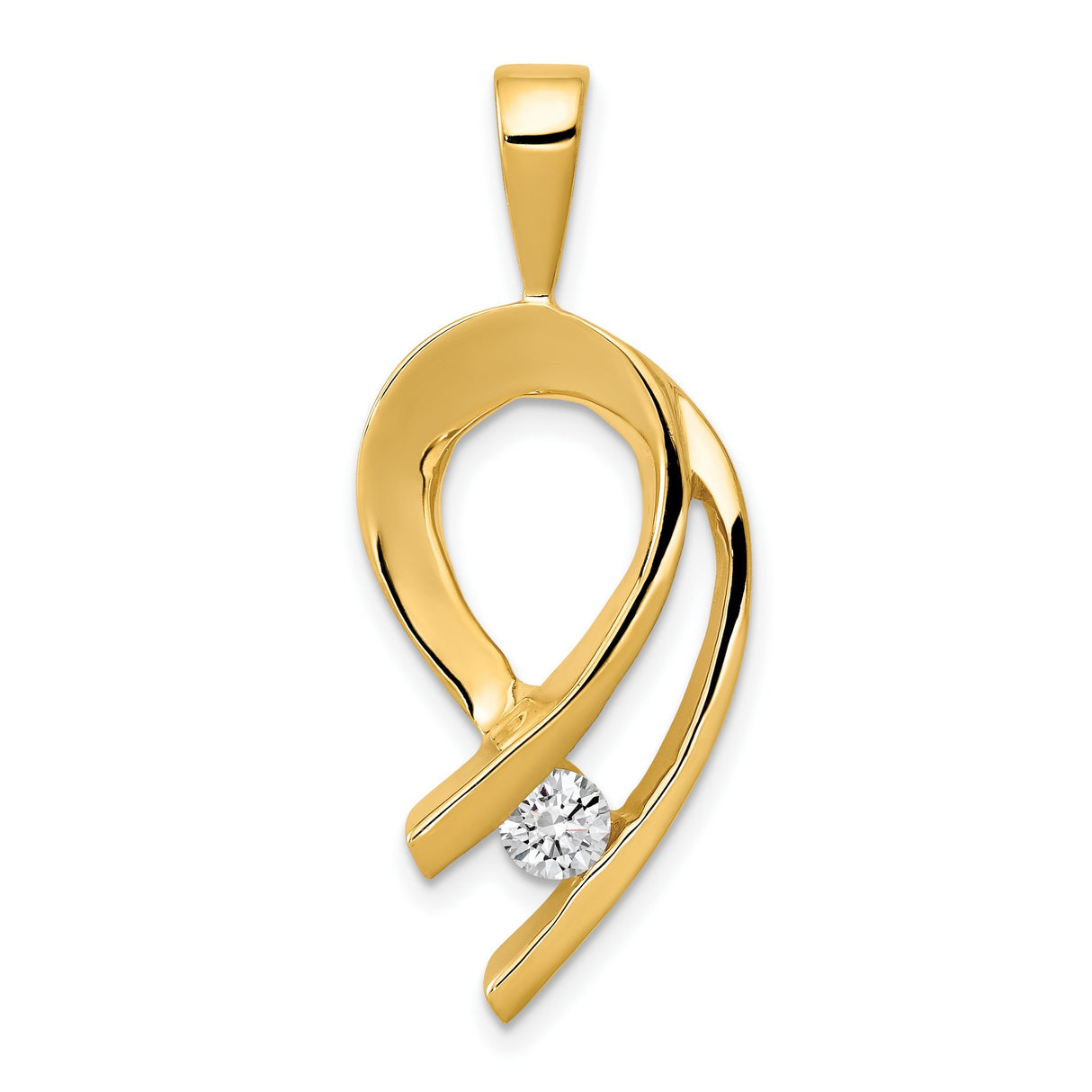 14k Yellow Gold Pendant with Diamond Accent, Modern Abstract Loop Design