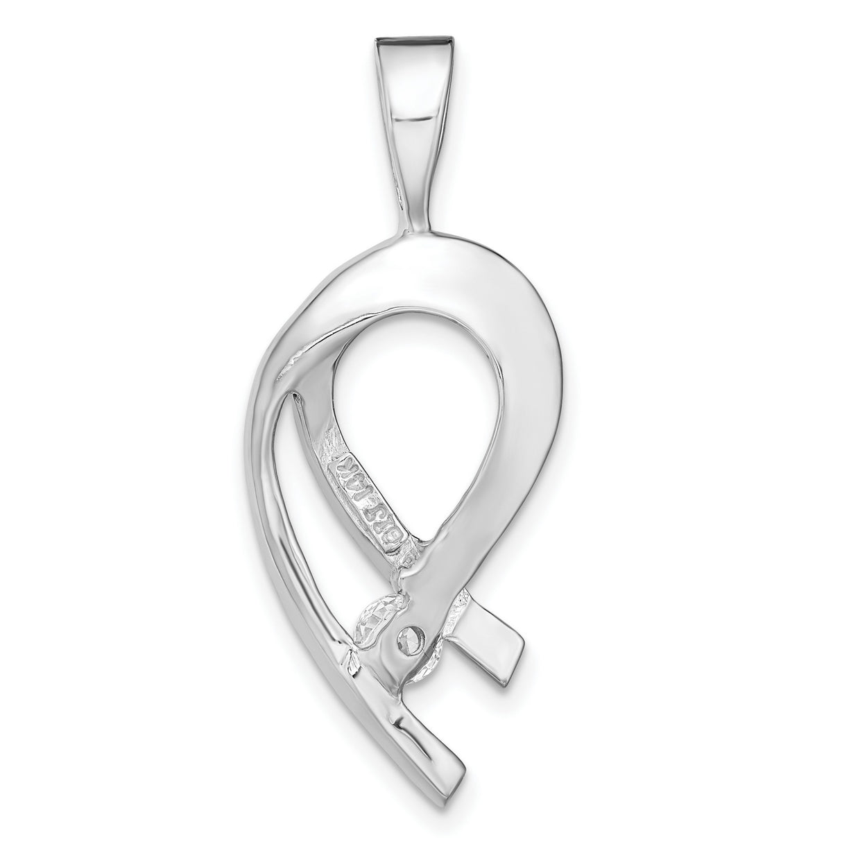 14k White Gold Teardrop Pendant with Diamond Accent, Open Loop Modern Design for Women