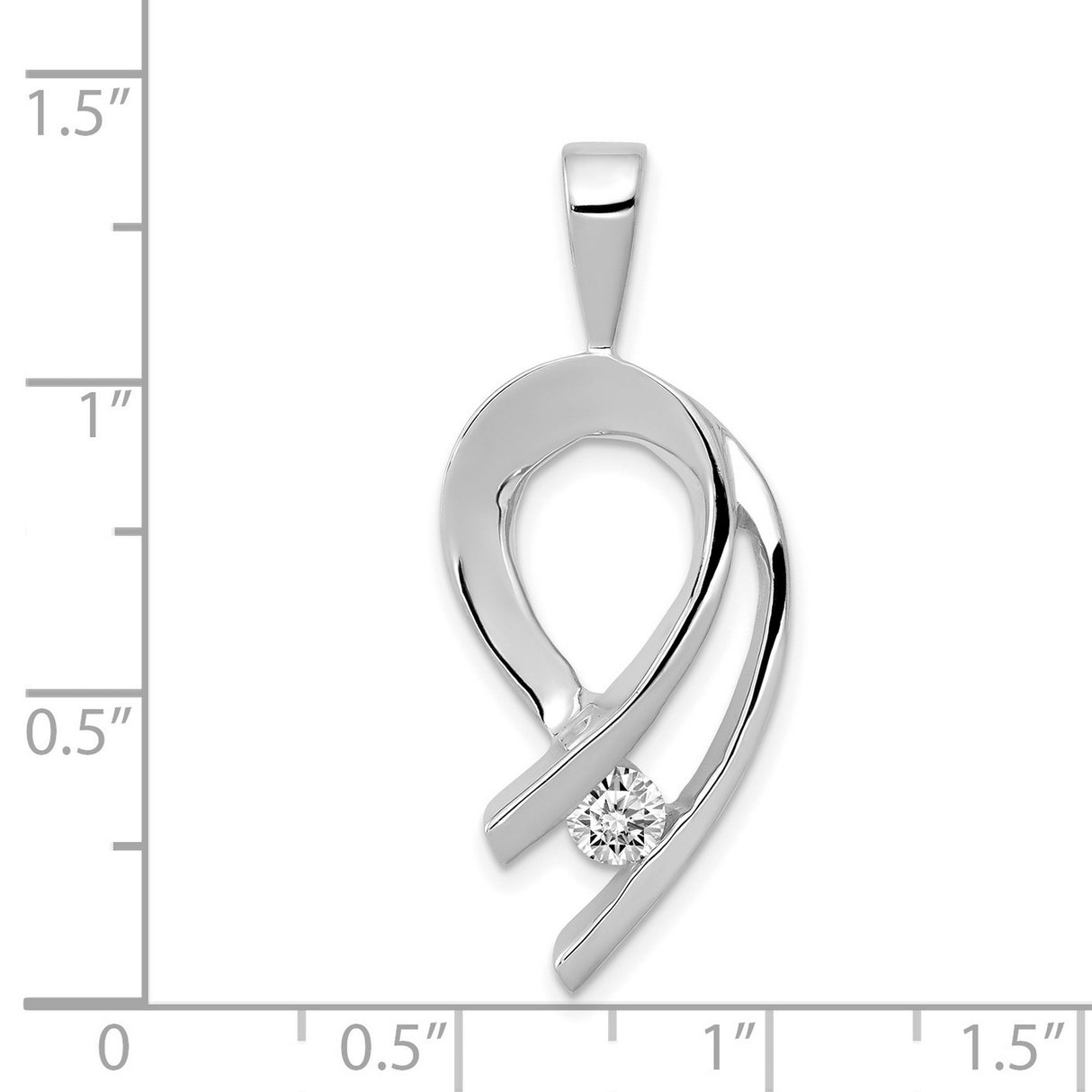 14k White Gold Teardrop Pendant with Diamond Accent, Open Loop Modern Design for Women