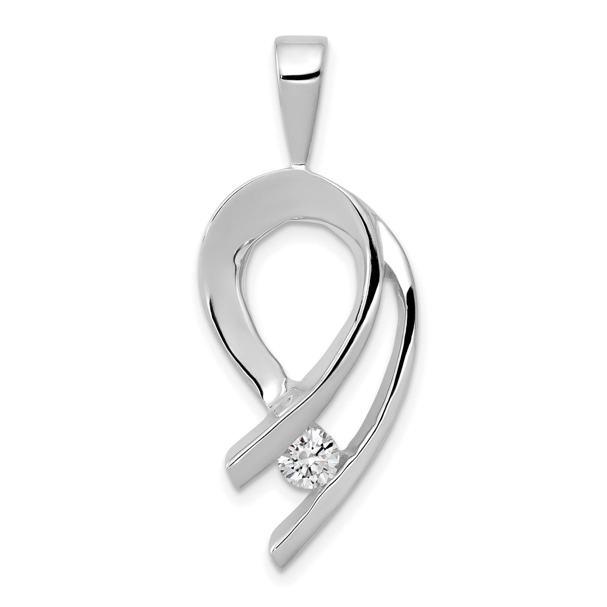 14k White Gold Teardrop Pendant with Diamond Accent, Open Loop Modern Design for Women