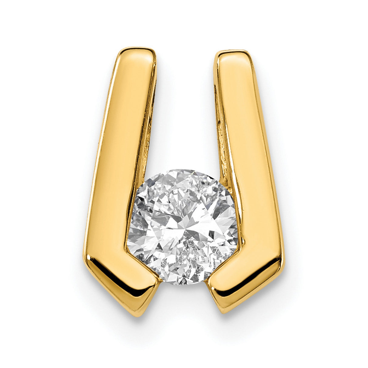 14k Yellow Gold Diamond Pendant, U-Shaped Modern Minimalist Design for Women