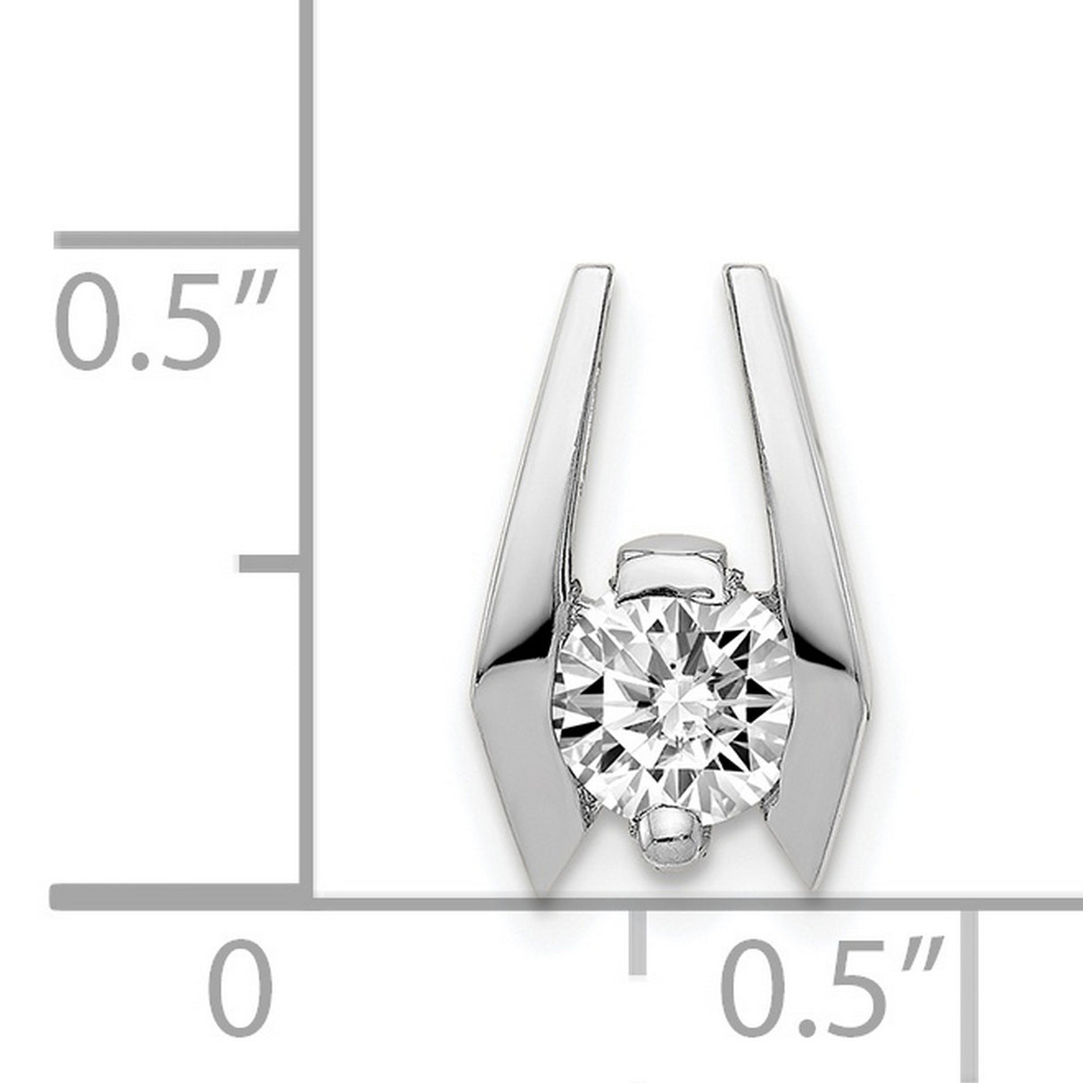 14k White Gold Pendant with Round Cut Diamond, Bold Angular Design, Modern Geometric Look