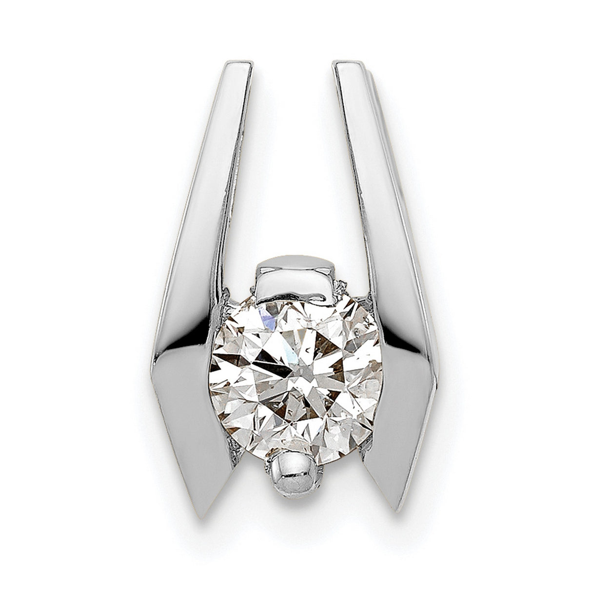 14k White Gold Pendant with Round Cut Diamond, Bold Angular Design, Modern Geometric Look