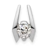 14k White Gold Pendant with Round Cut Diamond, Bold Angular Design, Modern Geometric Look