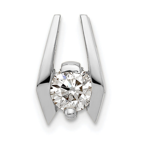 14k White Gold Pendant with Round Cut Diamond, Bold Angular Design, Modern Geometric Look