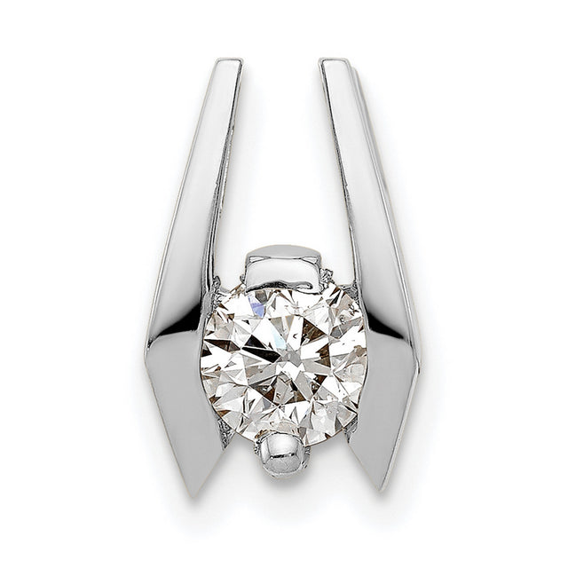 14k White Gold Pendant with Round Cut Diamond, Bold Angular Design, Modern Geometric Look