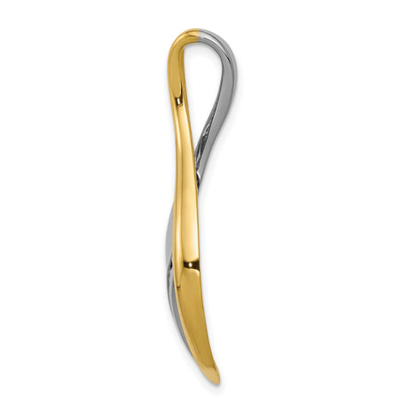 AAA Diamond Twisted Ribbon Slide Chain Slide Charm Pendant in Real 14k Multi-Tone Gold