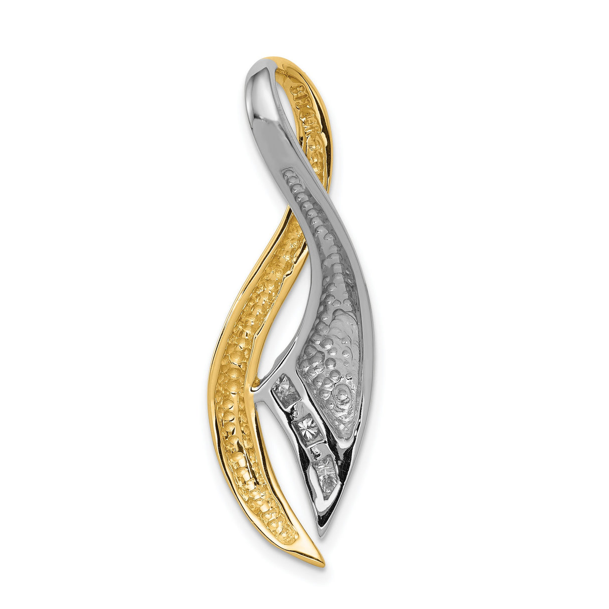 AAA Diamond Twisted Ribbon Slide Chain Slide Charm Pendant in Real 14k Multi-Tone Gold