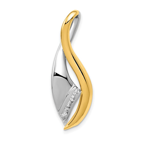 AAA Diamond Twisted Ribbon Slide Chain Slide Charm Pendant in Real 14k Multi-Tone Gold