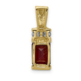 8x6mm Emerald Cut Garnet A Diamond Slide Charm Pendant in Real 14k Yellow Gold