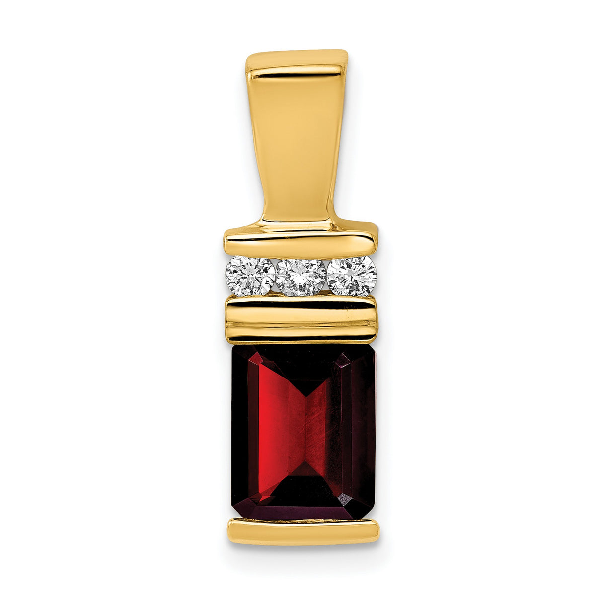 8x6mm Emerald Cut Garnet A Diamond Slide Charm Pendant in Real 14k Yellow Gold
