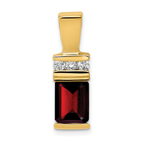 8x6mm Emerald Cut Garnet AAA Diamond Slide Charm Pendant in Real 14k Yellow Gold
