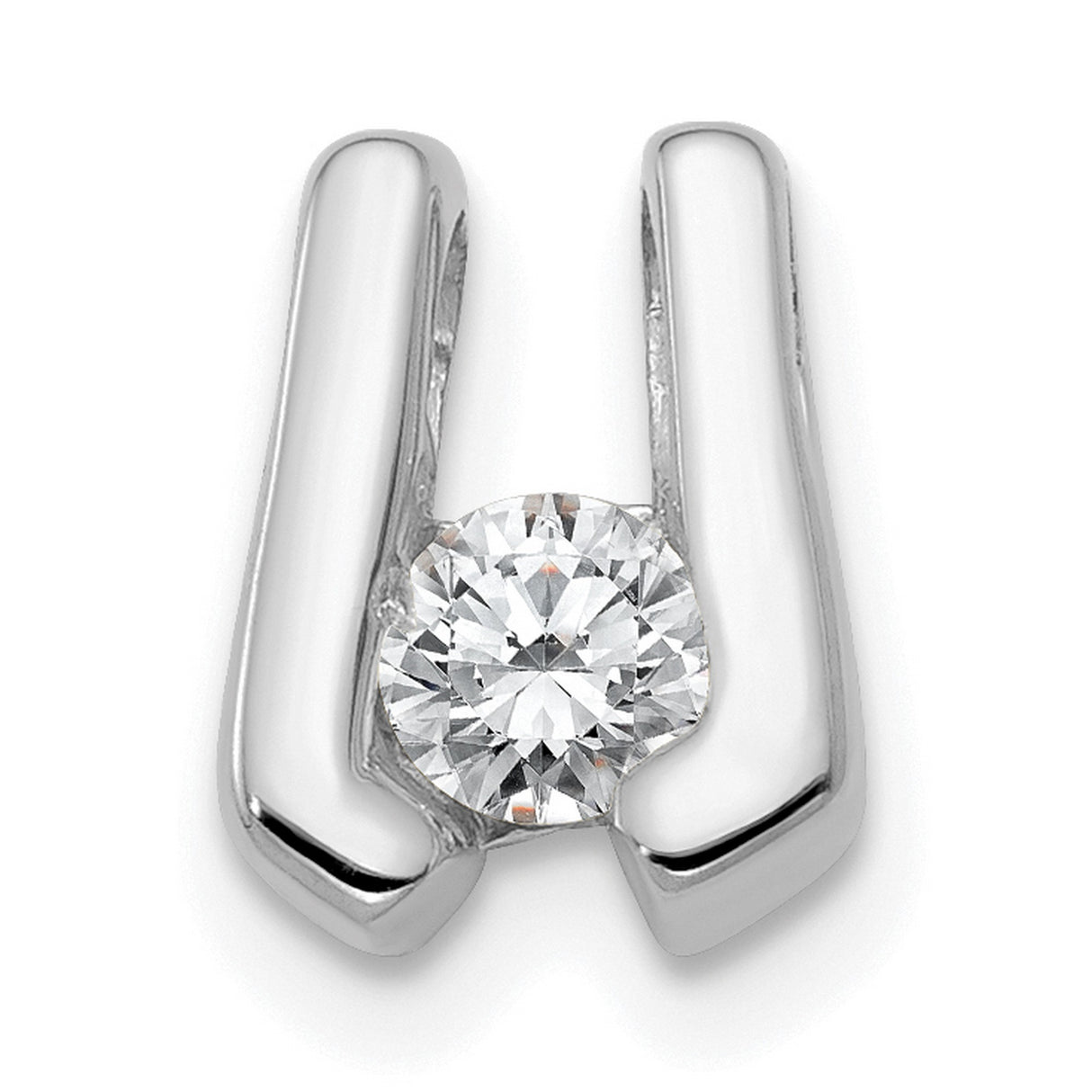 14k White Gold Pendant with Bezel Set Diamond, Modern U-Shape Minimalist Design