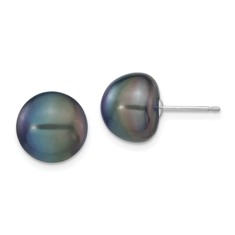 14k White Gold Pearl Stud Earrings with Round Cultured Freshwater Pearls