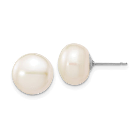 14k White Gold Pearl Stud Earrings, Classic Round Freshwater Pearls, Bridal Jewelry for Women