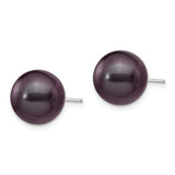 14k White Gold Pearl Stud Earrings, Round Black Cultured Pearls, Classic Minimalist Style