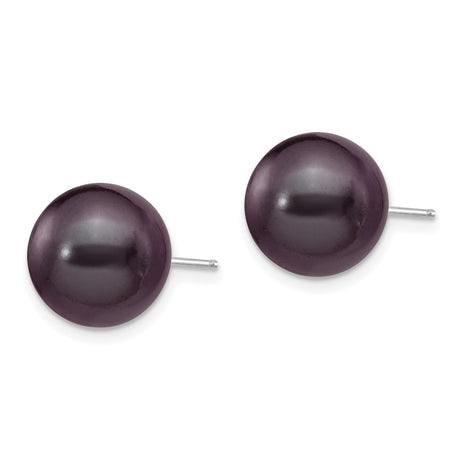 14k White Gold Pearl Stud Earrings, Round Black Cultured Pearls, Classic Minimalist Style