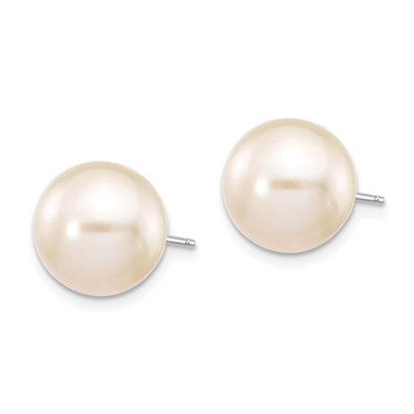 14k White Gold Pearl Stud Earrings with Round Cultured Pearls, Classic Timeless Design for Women