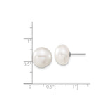 14k White Gold Pearl Stud Earrings, Round Cultured Freshwater, Classic Minimalist Design