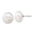 14k White Gold Pearl Stud Earrings, Round Cultured Freshwater, Classic Minimalist Design
