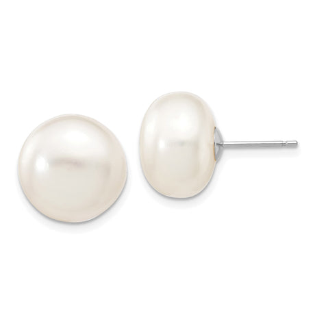 14k White Gold Pearl Stud Earrings, Classic Button Design for Women