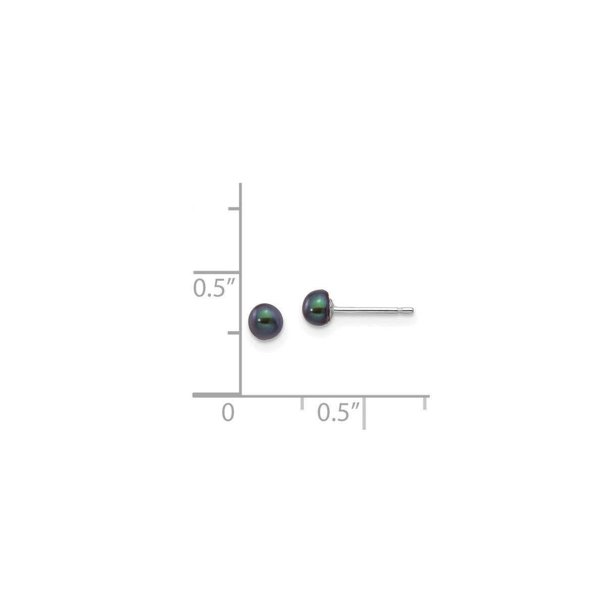 14k White Gold Stud Earrings with Black Cultured Round Pearls, Iridescent Green and Purple Hues