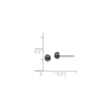 14k White Gold Stud Earrings with Black Cultured Round Pearls, Iridescent Green and Purple Hues