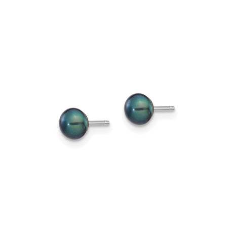 14k White Gold Stud Earrings with Black Cultured Pearls, Iridescent Finish, Minimalist Design