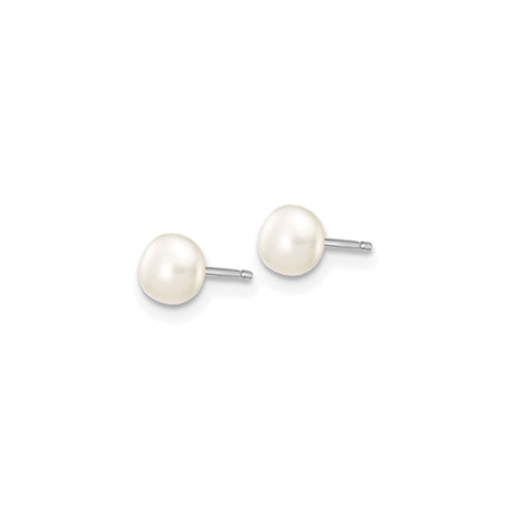 14k White Gold Stud Earrings with Freshwater Cultured Pearl, Classic Minimal Design for Women