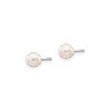 14k White Gold Stud Earrings with Round Cultured Pearls, Classic Timeless Design for Women