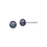 14k White Gold Stud Earrings with Black Cultured Pearls, Minimalist Classic Design for Women
