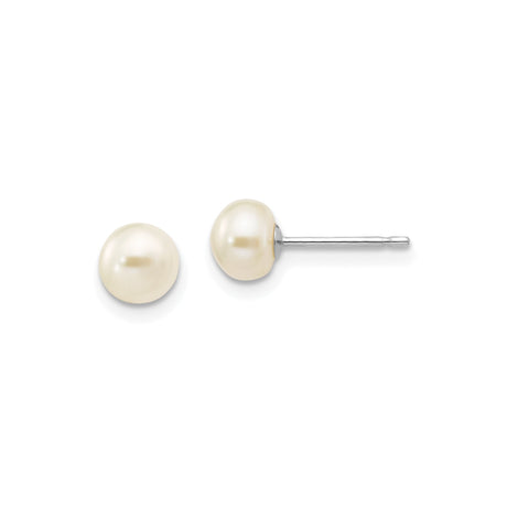 14k White Gold Pearl Stud Earrings, Classic Round Cultured Design for Women
