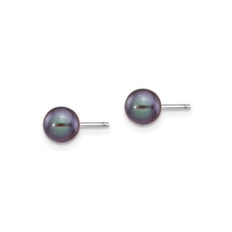 14k White Gold Pearl Stud Earrings with Black Round Cultured Pearls for Women