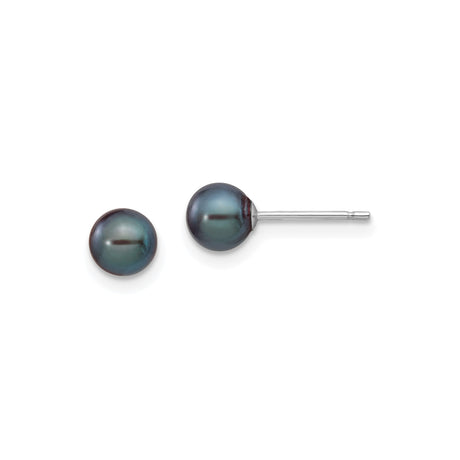 14k White Gold Pearl Stud Earrings with Black Round Cultured Pearls for Women