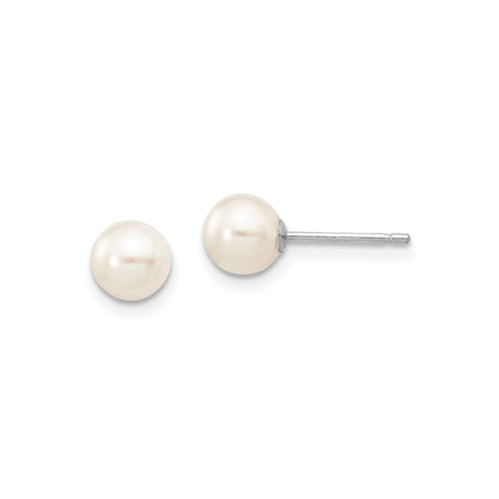 14k White Gold Pearl Stud Earrings, Round Cultured Pearls, Timeless Design for Women