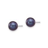 14k White Gold Stud Earrings with Black Cultured Pearl Round Design for Women
