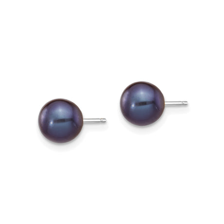 14k White Gold Stud Earrings with Black Cultured Pearl Round Design for Women