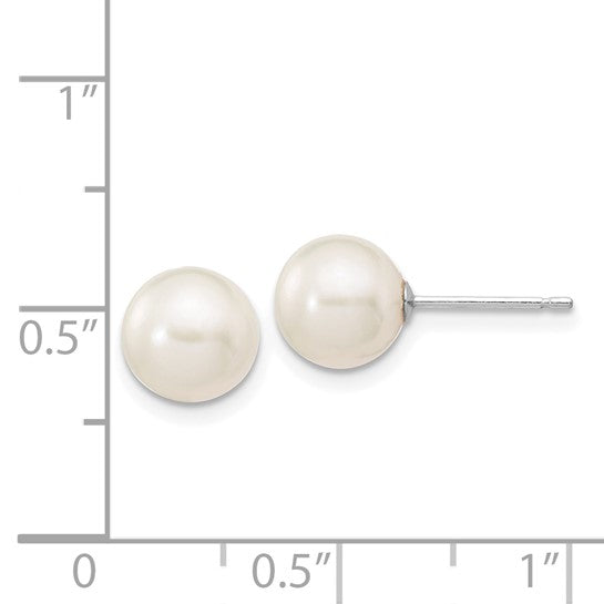 14k White Gold Stud Earrings with Round White Freshwater Cultured Pearls for Women
