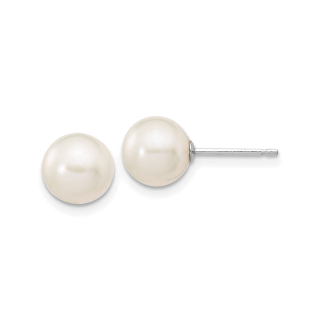 14k White Gold Stud Earrings with Round White Freshwater Cultured Pearls for Women