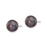 14k White Gold Stud Earrings with Black Cultured Button Pearls, Classic Minimal Style