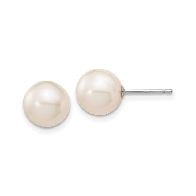 14k White Gold Stud Earrings with Cultured Pearls, Classic Bridal Jewelry for Women