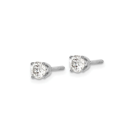 14k White Gold Diamond Solitaire Stud Earring with Round Cut Diamond in Four Prong Setting