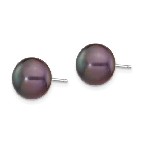 14k White Gold Stud Earrings with Black Pearls, Classic Minimalist Style for Women